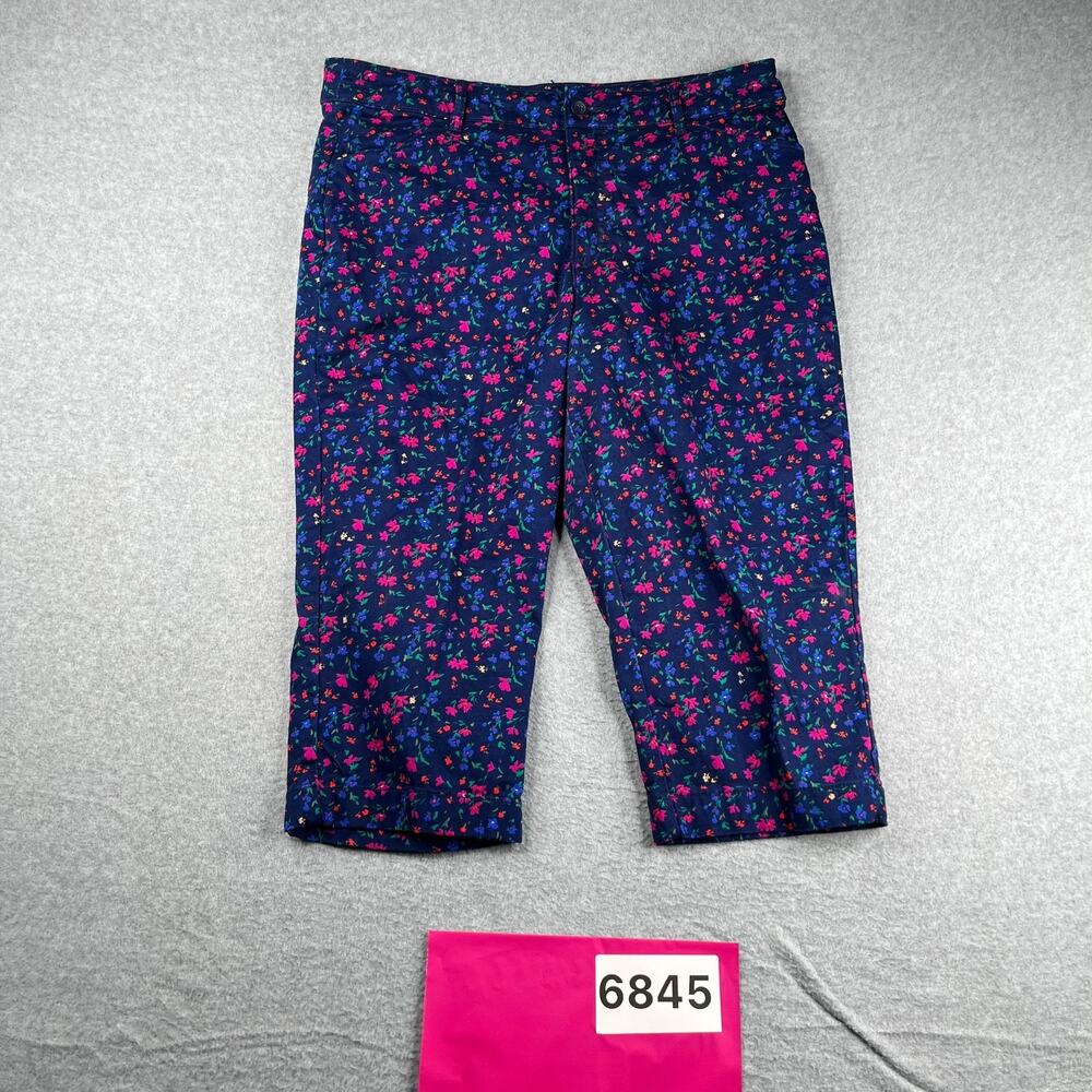 St Johns Bay Capri Navy Blue Colorful Floral Print Womens Size 16